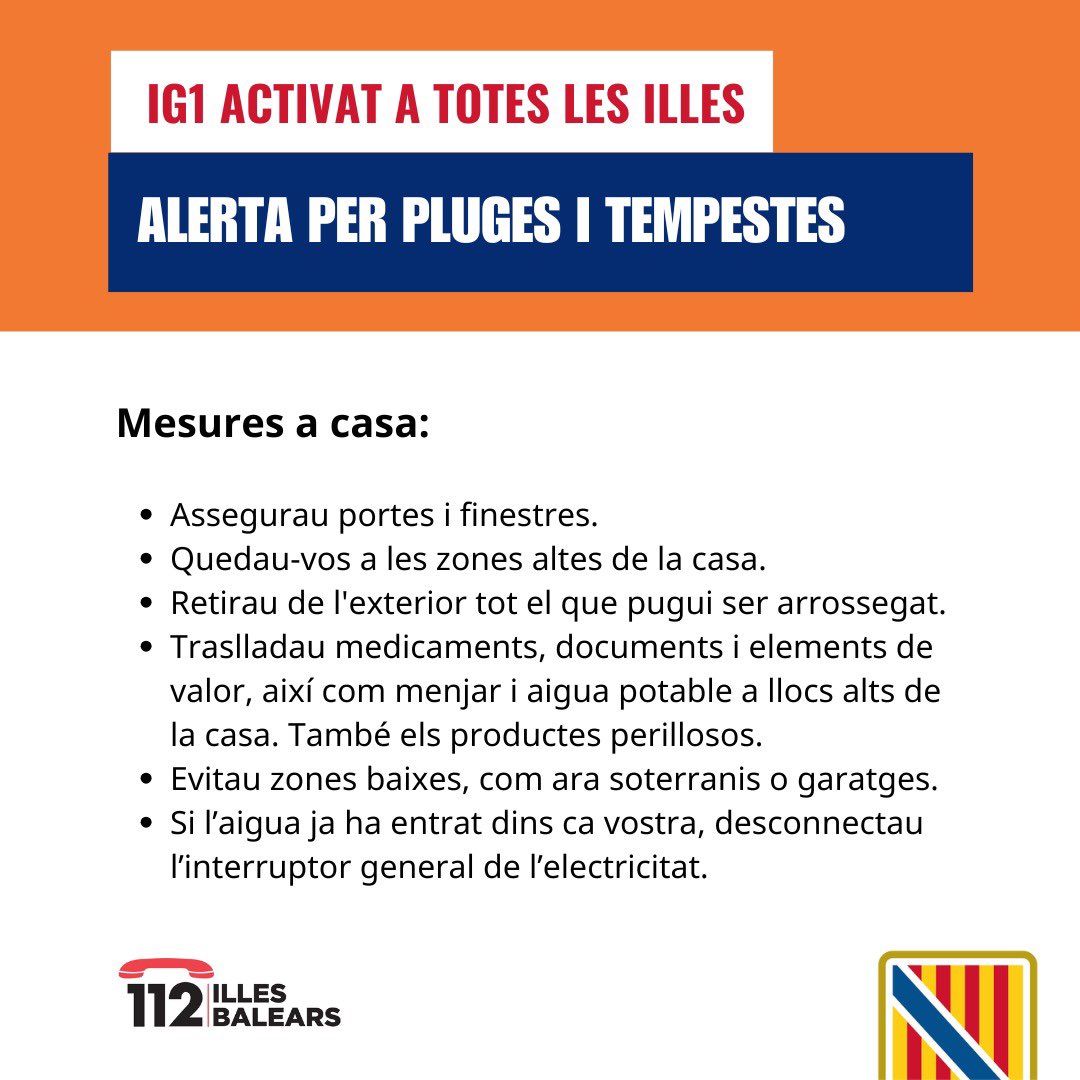 goib's tweet photo. Tothom a casa ❤️‍🩹 Molta precaució les properes hores. 

☎️ Per @Emergencies_112: 112 https://t.co/IXzndzEBCo