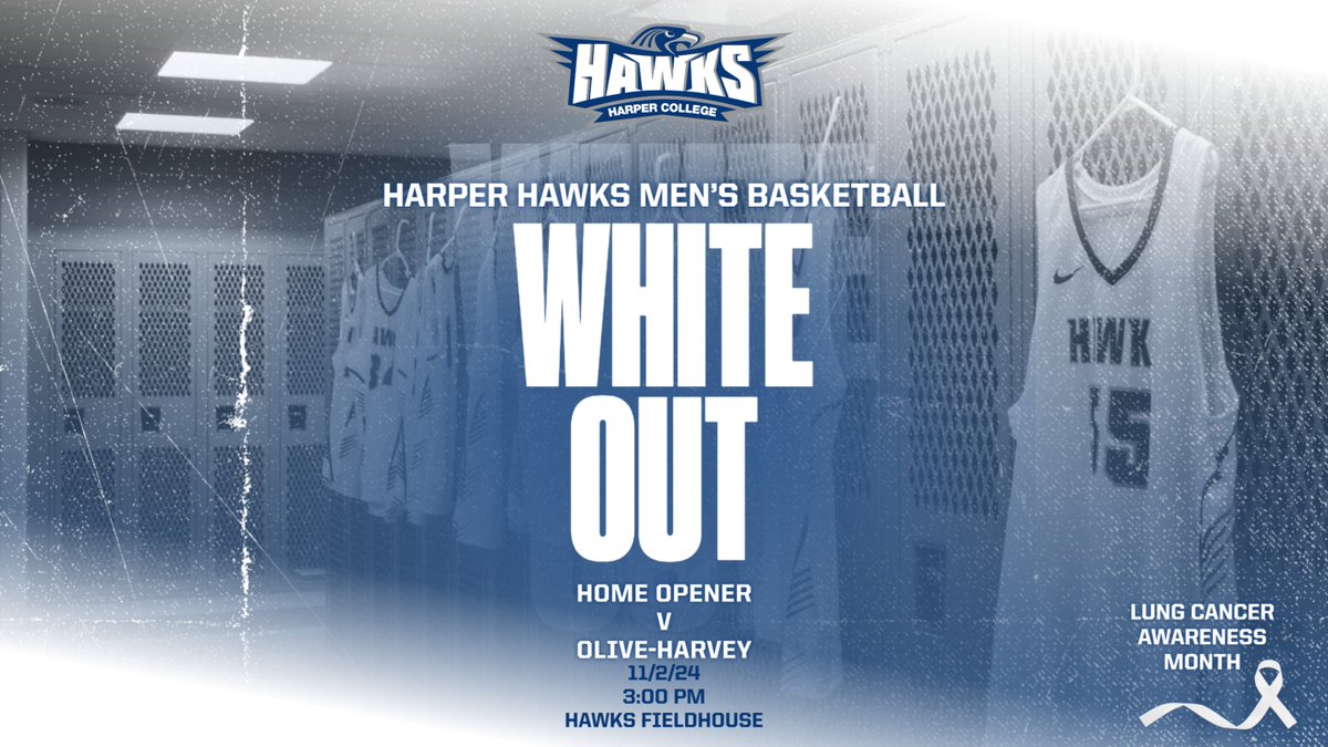 Come support your Hawks at the season opener at home! We will be doing a "white out" for Lung Cancer Awareness month. Please wear white clothing  in support of those who have been affected by lung cancer.
