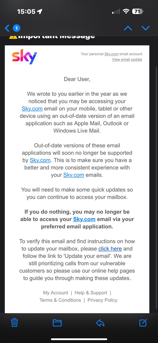 Dawn3750's tweet photo. @SKYCUSTOMERSER1 

Is this a genuine email from yourselves? https://t.co/ymQhc9dzTv