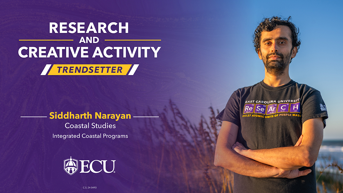 ECU Research (@ecuresearch) on Twitter photo "My research contributes to our commitment to regional transformation by employing collaborative, interdisciplinary approaches that explore how coastal communities can adapt for future hazards."
- Siddharth Narayan, assistant professor, <a href="/CoastalECU/">ECU Integrated Coastal Programs</a>
go.ecu.edu/trendsetters "My research contributes to our commitment to regional transformation by employing collaborative, interdisciplinary approaches that explore how coastal communities can adapt for future hazards."
- Siddharth Narayan, assistant professor, <a href="/CoastalECU/">ECU Integrated Coastal Programs</a>
go.ecu.edu/trendsetters