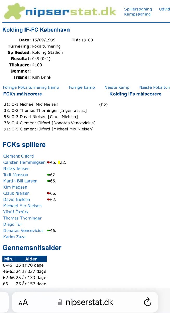 ⁦<a href="/FCKobenhavn/">F.C. København</a>⁩ har mødt Kolding en gang tidligere i pokalturneringen. Det var i 1999 og gav en sejr på 5-0 til København bl.a. på to mål af Clement Cliford #fcklive