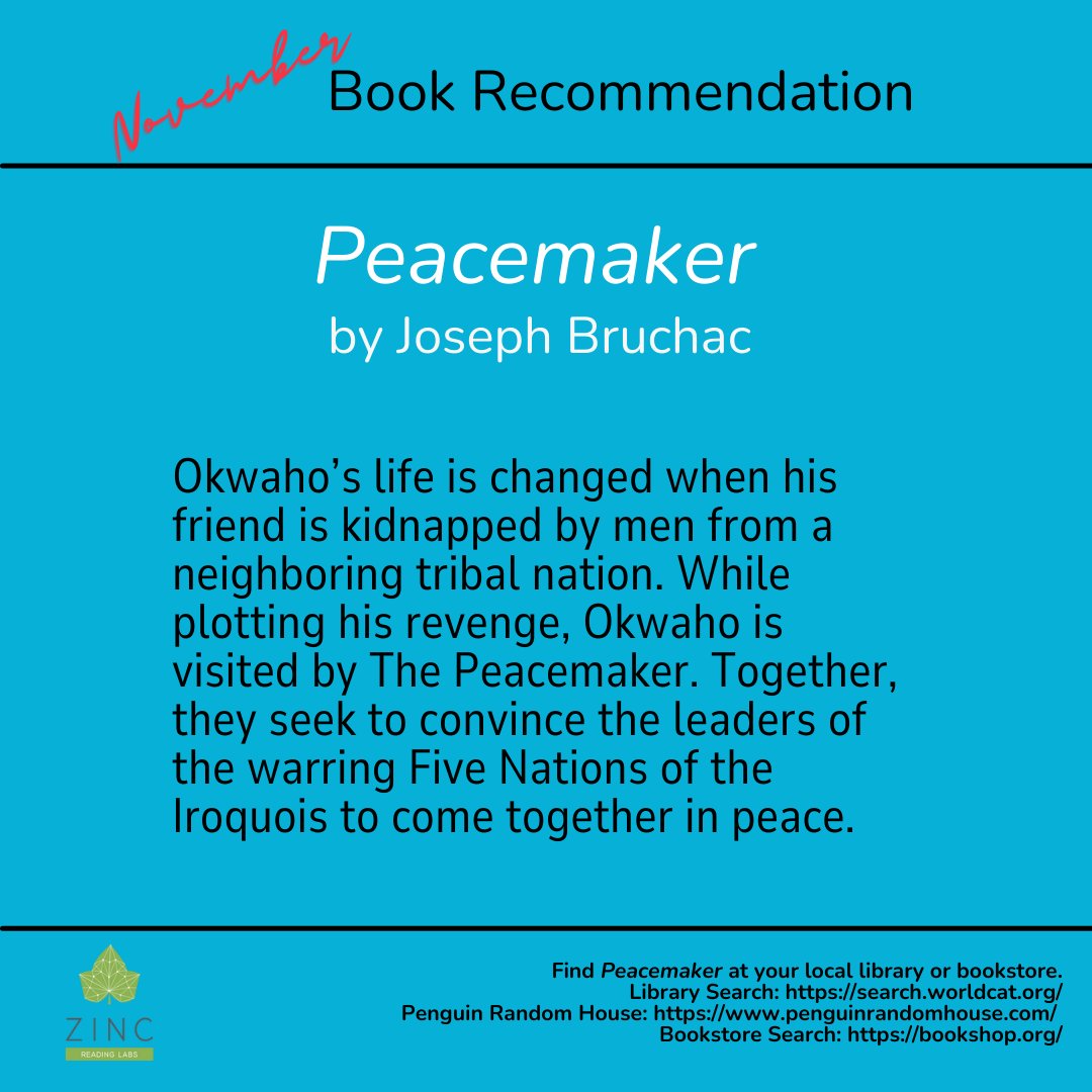 The Peacemaker, by Joseph Bruchac, is one of the most highly recommended books on Zinc based on students' reading choices; and a great book to kick off Native American Heritage Month.
#lovetoread #yarecommendations #penguinrandomhouse #NativeAmericanHeritageMonth