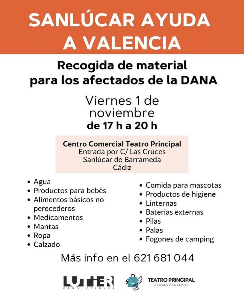 martasthin's tweet photo. ‼️‼️ puntos de recogida en cádiz para ayudar a valencia ‼️‼️

para las que seáis de cádiz, van a estar recogiendo material y alimentos en distintos puntos, voy a ir dejando por aqui todos los que vea https://t.co/l1NWfp0mhZ