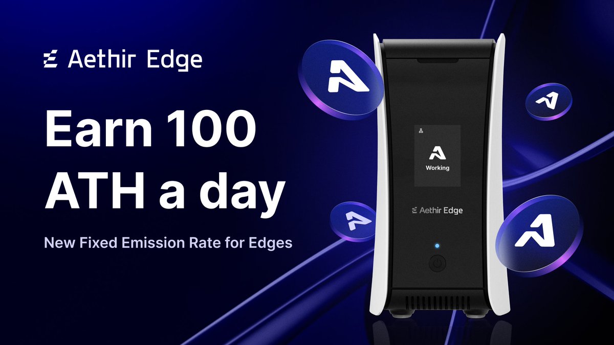 AethirEdge's tweet photo. Edgers, the new 100 ATH per day for each Edge device is now LIVE!

The new emissions will be reflected in the app tomorrow, and you will receive an additional 5.26316 to cover platform fees.

To a new chapter 🍻 https://t.co/cvyaQ5VGUk