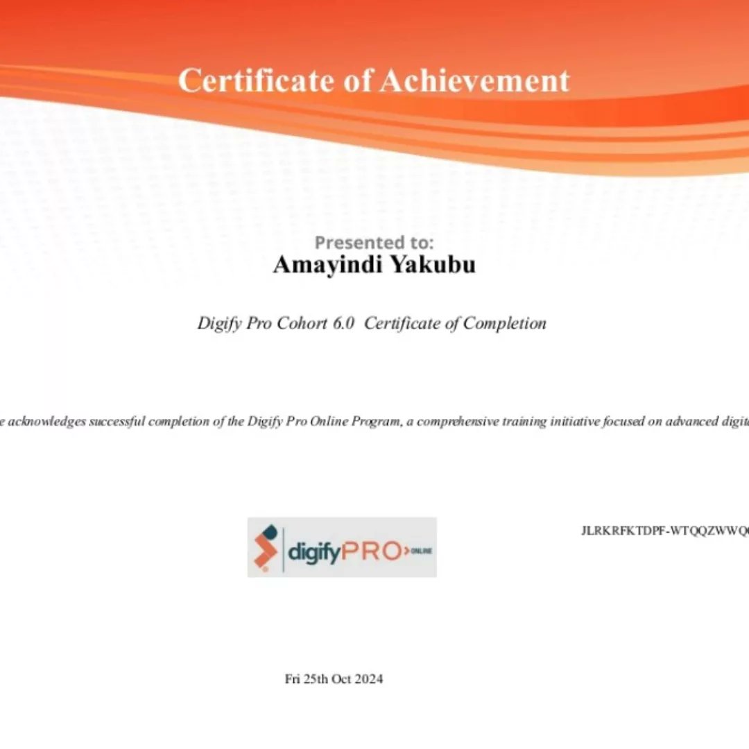 calledamayindi's tweet image. I’m thrilled to announce that I have completed the DIGIFY Pro Africa Intermediate Digital Marketing Program! facilitated by Digify Africa. 
This journey has equipped me with essential digital marketing skills and insights. 

#DigifyPro #DigitalMarketing #DigitalSkills #Bootcamp