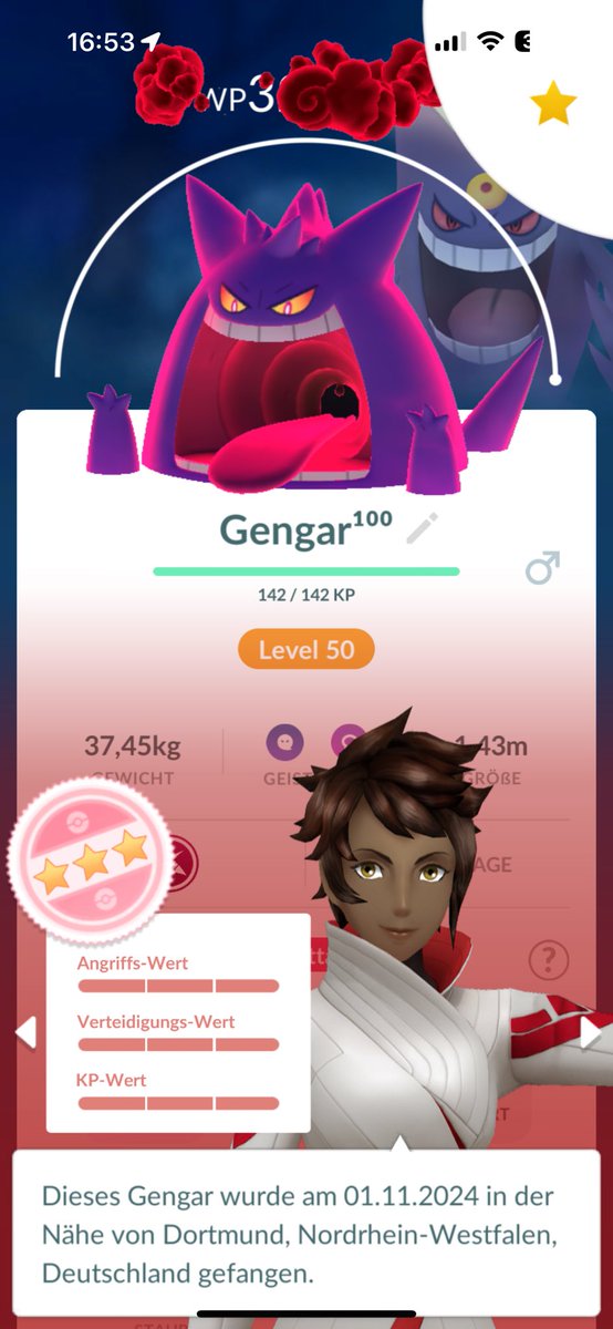 Finally I got my first gigadynamax hundo 😎 it’s little sad what isn’t a shundo but I love this spuki boy ☺️ thanks <a href="/Moehlein1/">Moehlein TL 77 🇩🇪 Dortmund</a>  and <a href="/mrvenom1974/">Lars Schade</a>  for this moment 🤘🏻

#PokemonGOApp 
#PokemonGOHalloween