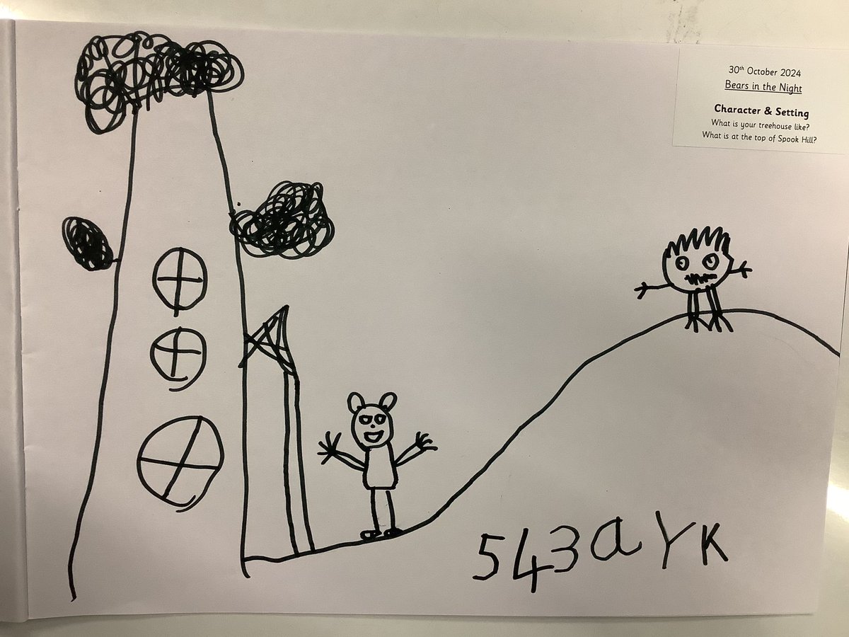 DeanburnPS_P2_1's tweet image. After listening to the story Bears in the Night by Stan and Jan Berenstain, Primary 1 learners drew their own version of the treehouse and what was at the top of Spook hill. They added letters and number passcodes to bring their pictures to life.  #Drawingclub #Emergingwriting