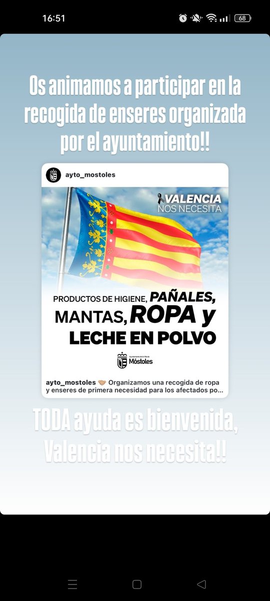 Toda nuestra solidaridad a la Comunidad de Castilla La Mancha y  Valencia  . Móstoles se vuelca