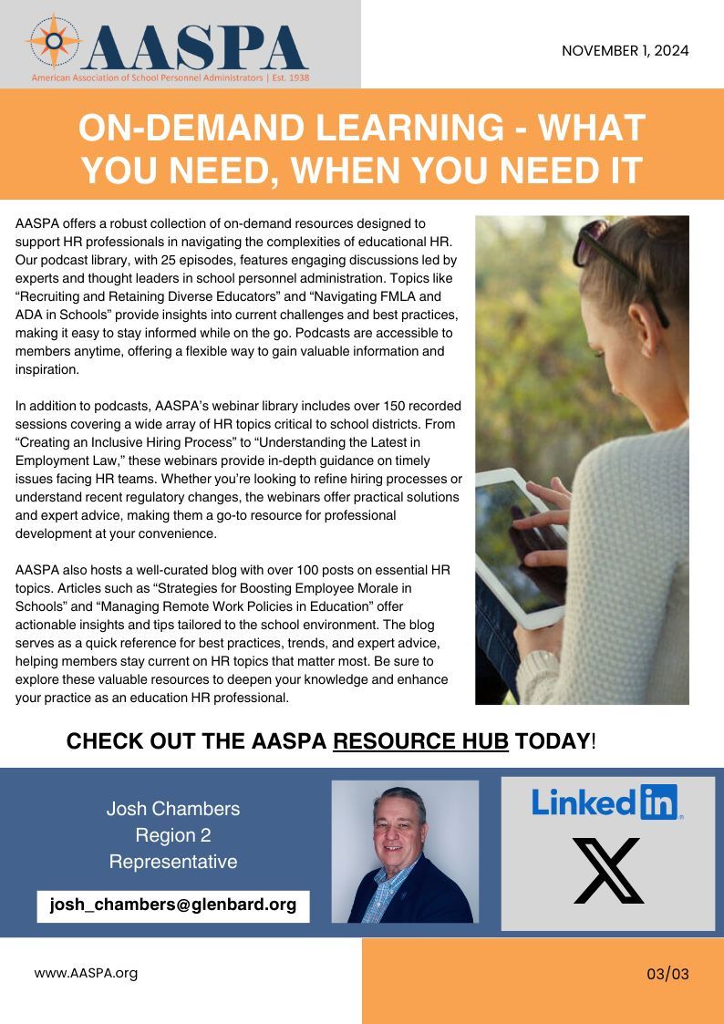 ☕ Good Morning #ILHRLeaders and <a href="/_AASPA_/">AASPA</a> Region 2 Members!  Have you checked your 📬 email yet?  Our very own <a href="/JRChambersD87/">Josh R Chambers</a> has just sent the #BrandNew AASPA 🍂 FALL newsletter.  There is some great 💡 info about the resources available at buff.ly/3YJIOTT.  LIke and