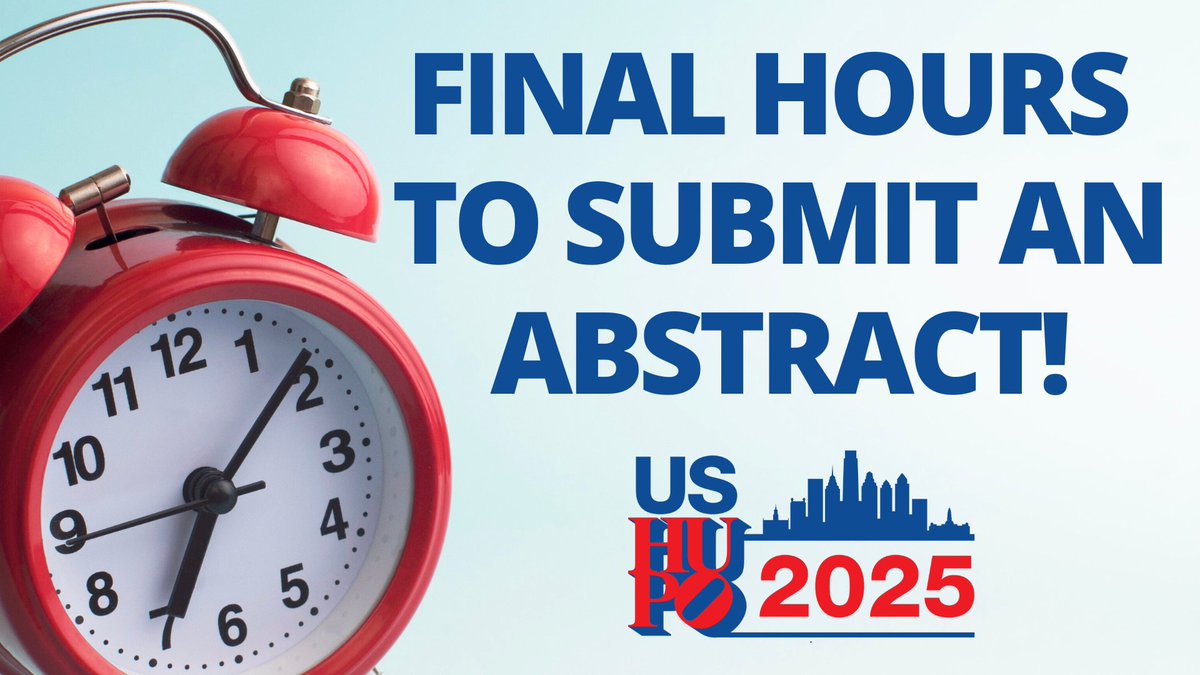 ⏰TODAY'S THE DAY! ⏰This is your final chance to submit an abstract to present at #USHUPO2025! You must register prior to submitting; visit ushupoconference.org/registration to get started. The abstract site link will be listed in your registration confirmation. #proteomics