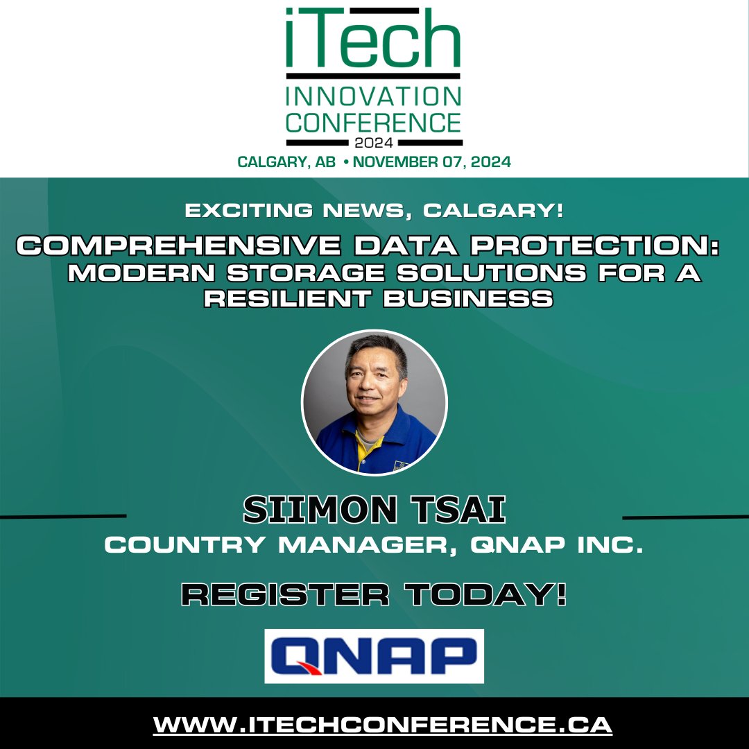 📢 Get Ready to Safeguard Your Data! 🌐 Join us for Comprehensive Data Protection: Modern Storage Solutions for a Resilient Business, sponsored by QNAP! 

 📍Calgary, AB - November 7, 2024
🔗ow.ly/4eKN50TY9rO

#iTECH  #iTECH2024  #DataProtection  #QNAP