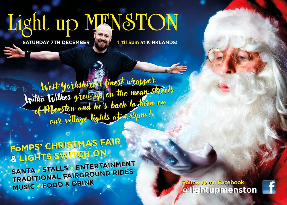 WilkoWilkes's tweet photo. Been given the honour of switching on the Menston Xmas lights! 🥳

7th December 1pm-5pm with the big switch on at 16:45 if anyone’s about there will be music and cool things going down 😄👌 

Shoutout Small Print, Menston Business Association &amp; Light Up Menston! 😄🙌 https://t.co/jln1SPPmJ0