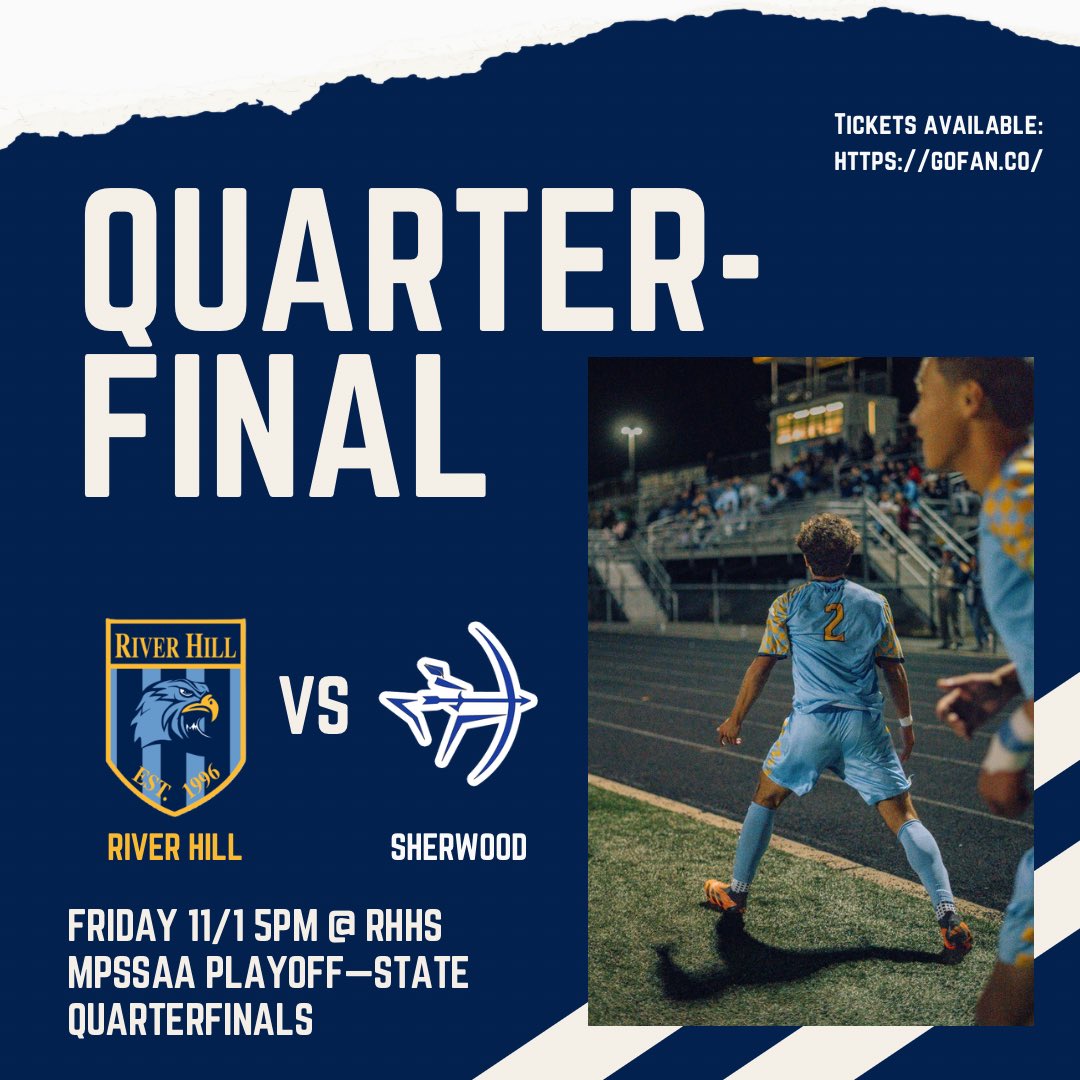 A trip to the final four is on the line tonight! Kick off is at 5:00 at River Hill. Let’s go!!