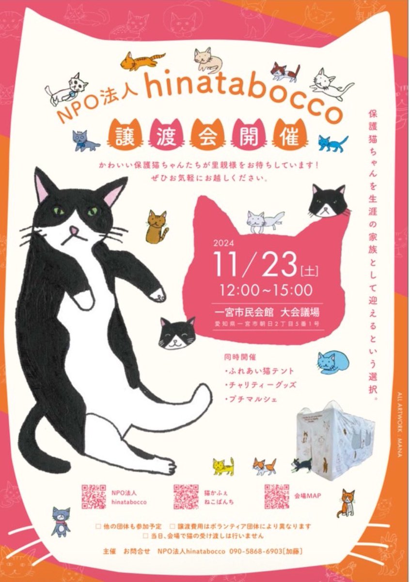 hinatabocco_k's tweet photo. #拡散希望RPご協力お願い致します 
#保護猫譲渡会
hinatabocco譲渡会のお知らせです🙇‍♀️
ふれあいコーナーもあります😸
素敵な出会いがありますように🙏
たくさんの出会いがありますように
皆様のお越しをお待ちしております🙇‍♀️
ご協力よろしくお願いします🙇💕 https://t.co/3f0mXQ8mHT