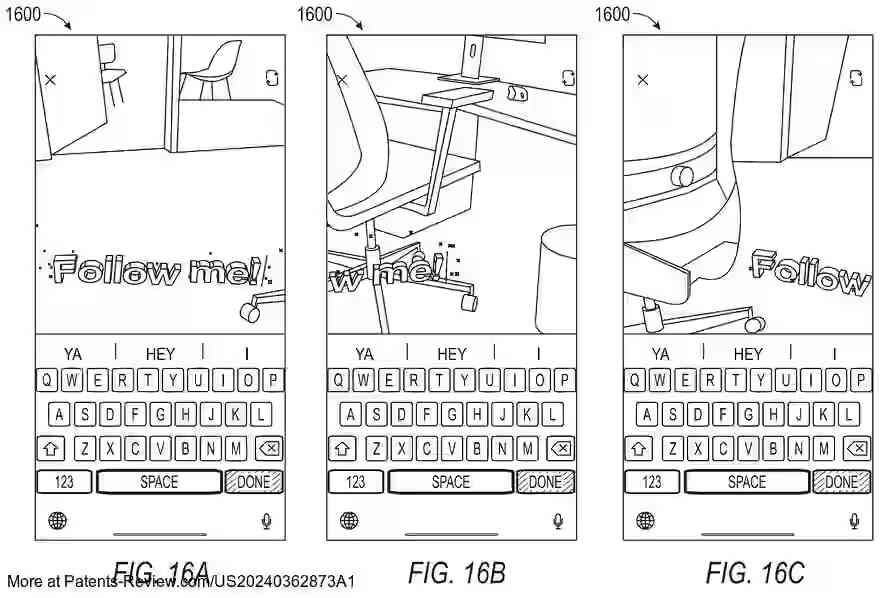 PatentPulse's tweet photo. #Snap Inc.'s patent appl. #US20240362873A1 reveals a system for rendering #3Dcaptions in real-world scenes via a client device. It uses a camera feed to display and edit text, transitioning from #2D to #3D views. A message is generated with the 3D caption. $SNAP #SnapInc https://t.co/T1rjEqQCjo