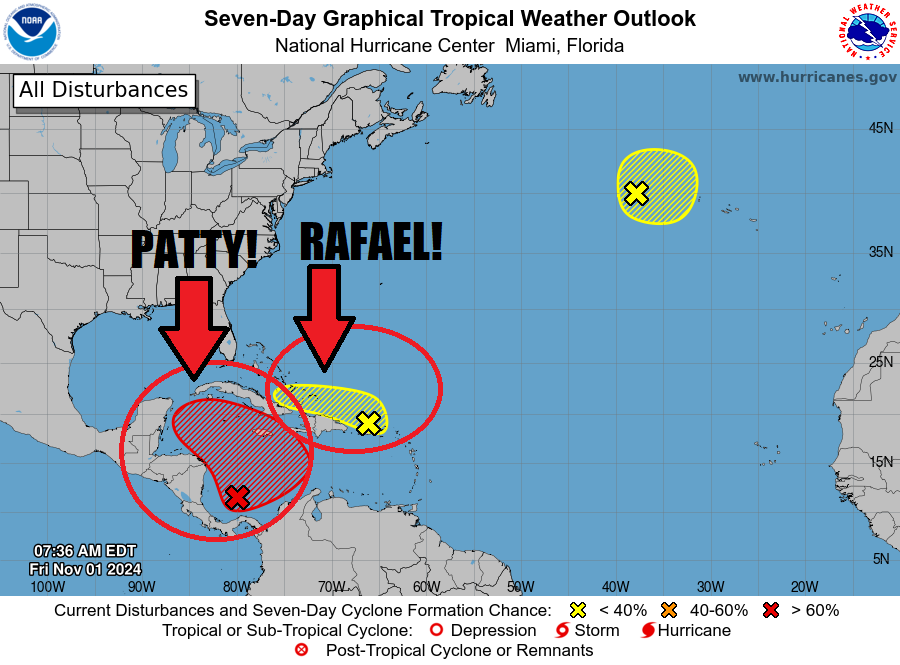 In2ThinAir's tweet photo. 🚨#BREAKING MULTIPLE Potential Hurricanes Approaching the United States - Hurricane Patty & Hurricane Rafael may form together! 🤯
70-80% Chance of Cyclone formation within the next few days For Patty THEN We have the possibility of Rafael Sneaking in at the last min!
HAVE A PLAN and keep up to date with these updates!
#Hurricane #WeatherForecast