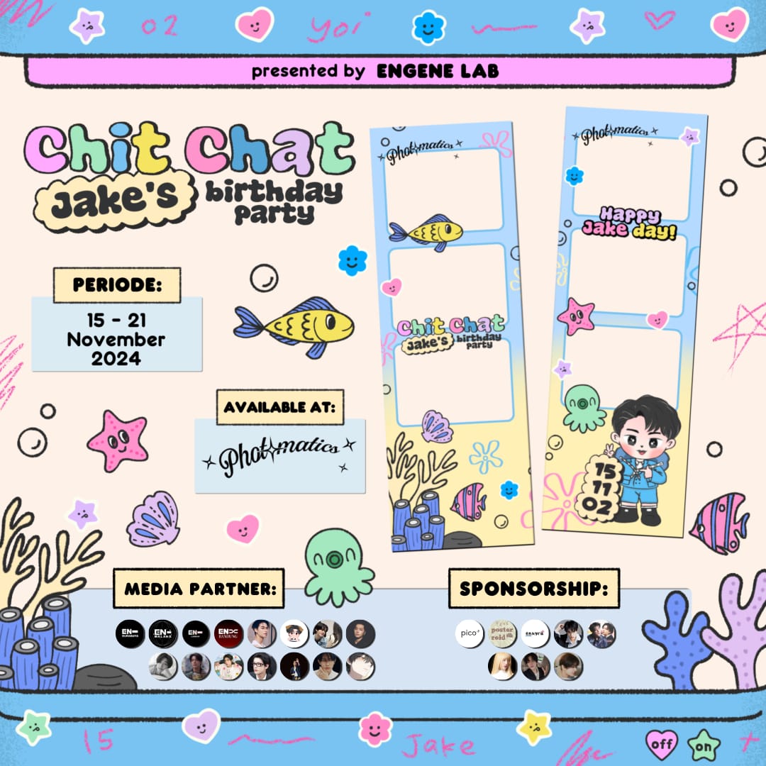 enlab_members's tweet photo. 🐟 November is Jake's birthday! 🐟

ENGENE LAB has created a unique frame available at @photomaticsid during November 15-21, and a cupsleeve pack (50,000 IDR/package) that you can purchase at @fanattic_id during November 15-29. https://t.co/YO1GtVT6rf