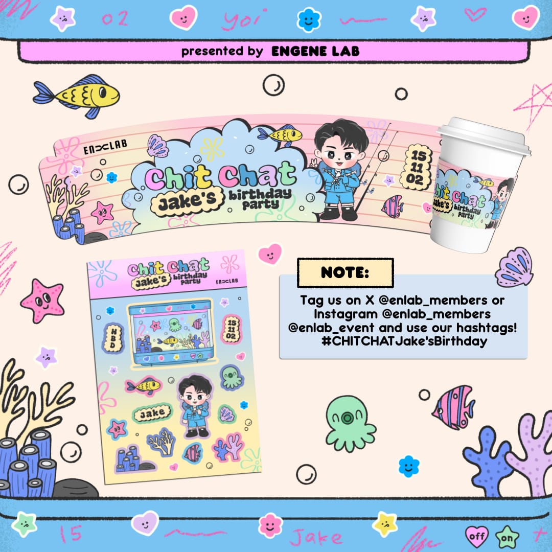 enlab_members's tweet photo. 🐟 November is Jake's birthday! 🐟

ENGENE LAB has created a unique frame available at @photomaticsid during November 15-21, and a cupsleeve pack (50,000 IDR/package) that you can purchase at @fanattic_id during November 15-29. https://t.co/YO1GtVT6rf