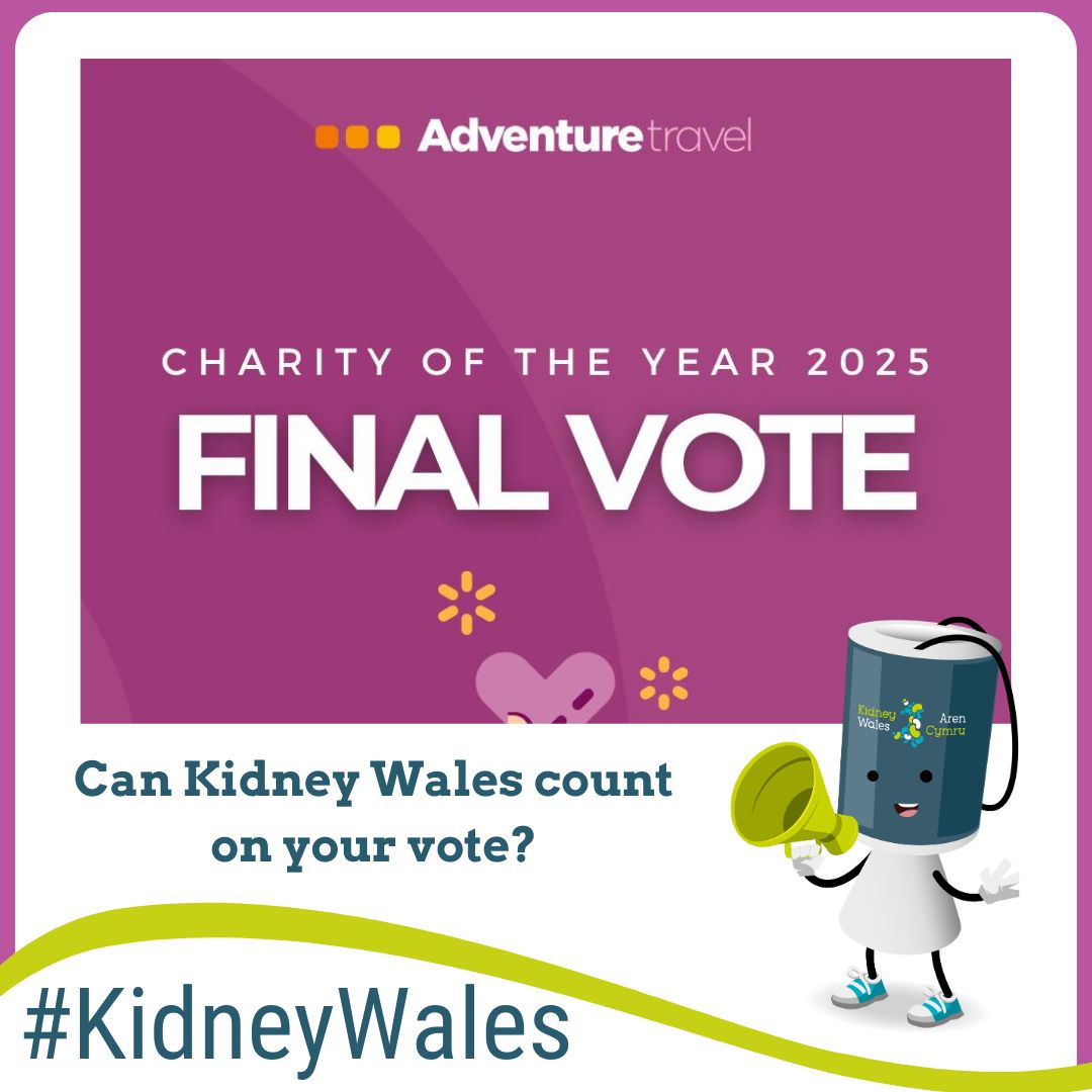 🚨 Big news! Kidney Wales is in the final voting round for <a href="/AdvTravelBus/">Adventure Travel</a> Charity of the Year 2025! 💙 We need your help—vote &amp; share to show your support! 🗳

🔗 Vote here buff.ly/3UAMlSi 
🗓 Voting ends: Nov 29.

Thank you! Your support means the world to us🌟