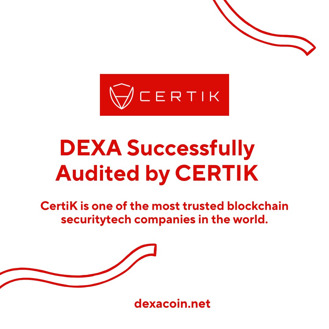 $DEXA: now CertiK-audited and security approved! 🚀🔒

$DEXA #crypto #cryptocurrency #Bitcoin #altcoin #cryptocurrencies #binance #trading #socialmedia #WhatsApp #cryptowallet #privacy #ETH #fintech #ethereum #btc #dexacoin #InstantPayments