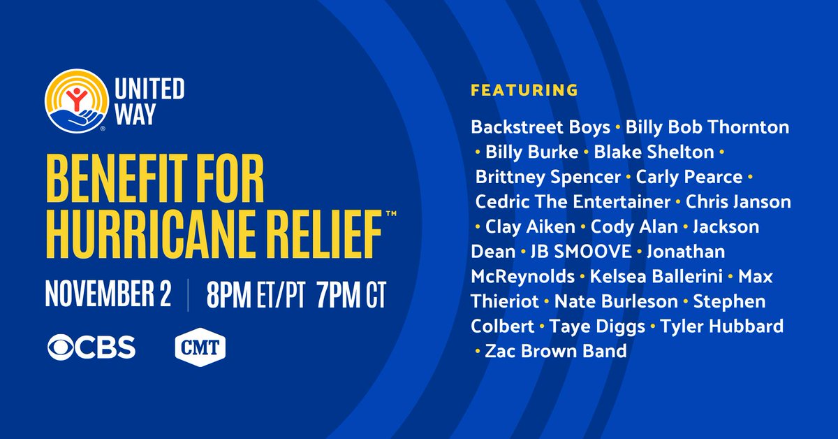 unitedwayknox's tweet photo. @UnitedWay and @ParamountPlus are teaming up for hurricane relief! Tune in Saturday to hear stories of hope, musical performances and guest appearances all aimed at helping individuals and communities rebuild. Can't wait? Support hurricane relief today ➡️ https://t.co/IZ6HA0OHLe https://t.co/iHu4KW5Aki