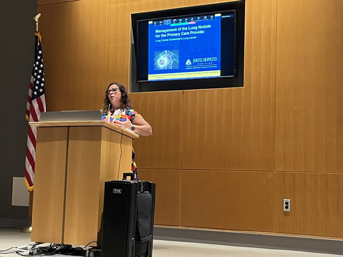 I am thrilled to be joining <a href="/HopkinsThoracic/">Johns Hopkins Thoracic Oncology</a> Lung Nodule management symposium. <a href="/ChristineArgen5/">Christine Argento</a> is opening the day reminding us of the importance of biomarker testing and removing stigma of #lungcancer.