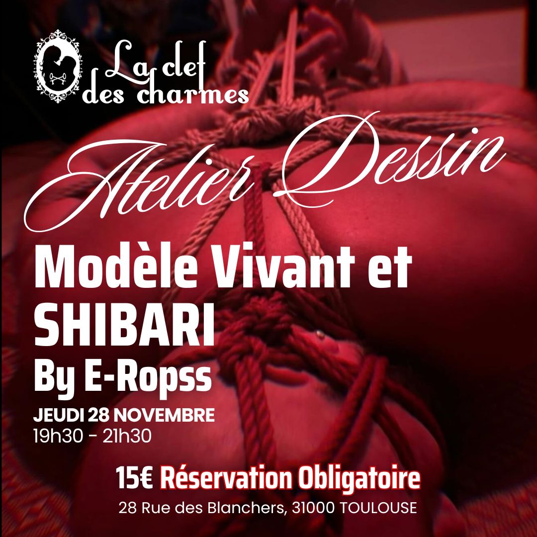 ClefdesCharmes's tweet photo. @flashbackcafe 🪢 28/11 19h30-21h30 --> Atelier #dessin modèle vivant version #Shibari avec @e_ropss et son modèle. Poses rapides, longues et évolutives 15€ INSCRIPTION OBLIGATOIRE https://t.co/8thvDMy51y