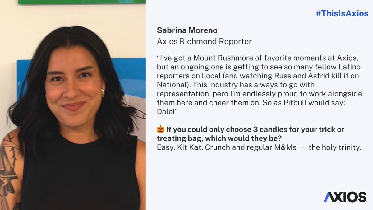 AxiosComms's tweet photo. ⭐️ Introducing, @sabrinaamorenoo!

#ThisIsAxios https://t.co/FmHv7MnH6E