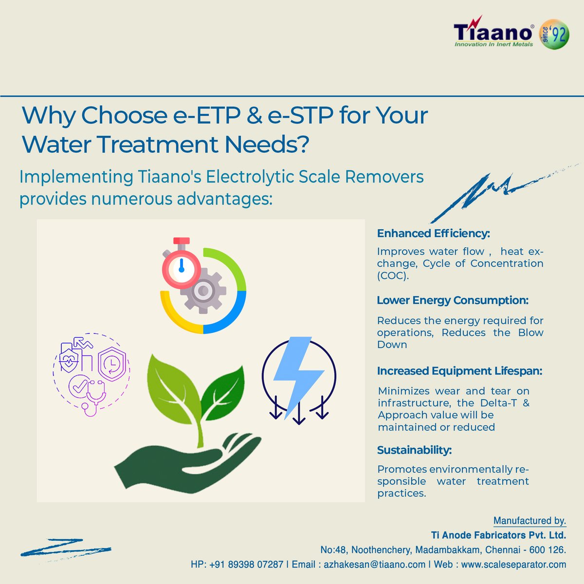 scale_seperator's tweet image. Maximize water treatment efficiency with Tiaano’s advanced Electrolytic Scale Removers.

#WaterTreatment #Sustainability #Efficiency #EcoFriendly #IndustrialInnovation #ScaleRemover #CostSavings #TiAnodeFabricators #GreenTechnology