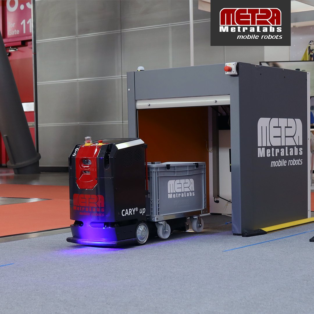 #CARY up connects not only with other #robots (even different brands) but also with machines like gates &amp; #palletizers, boosting #efficiency by reducing idle times &amp; #optimizing routes. Increased throughput &amp; #energy savings await! Learn more: metralabs.com/en/amrs-cary/ #Automation