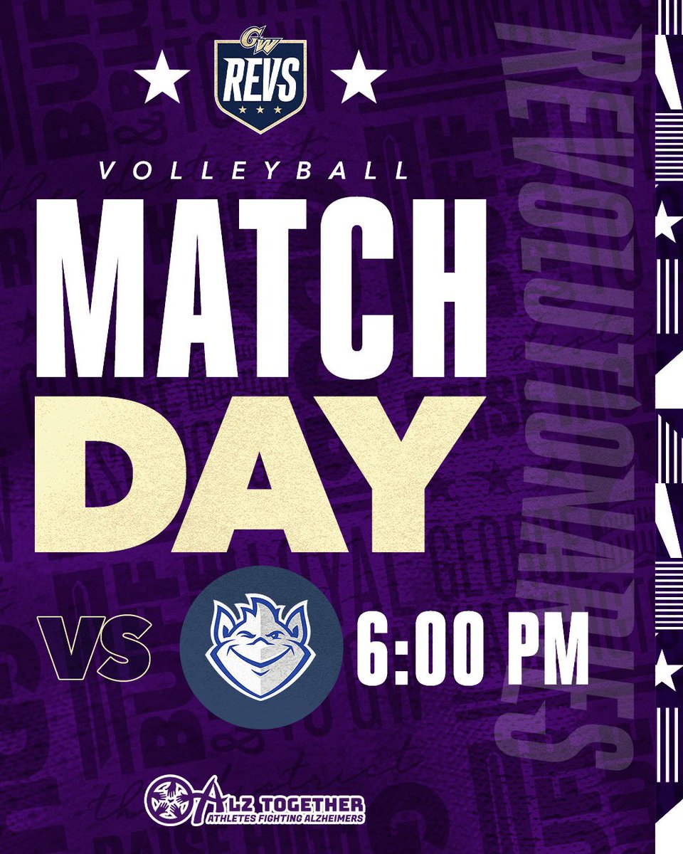GW_Volleyball's tweet photo. Come cheer on GW Volleyball during tonight’s #ALZtogether match to support the work of Alzheimer’s Association. 💜

🆚 @SLU_Volleyball 
⏰ 6:00 PM
📍Smith Center
📊https://t.co/mx4FtCia8N
📺https://t.co/sk92xSMCDj
#RaiseHigh | #A10VB https://t.co/QltG6KzD4T