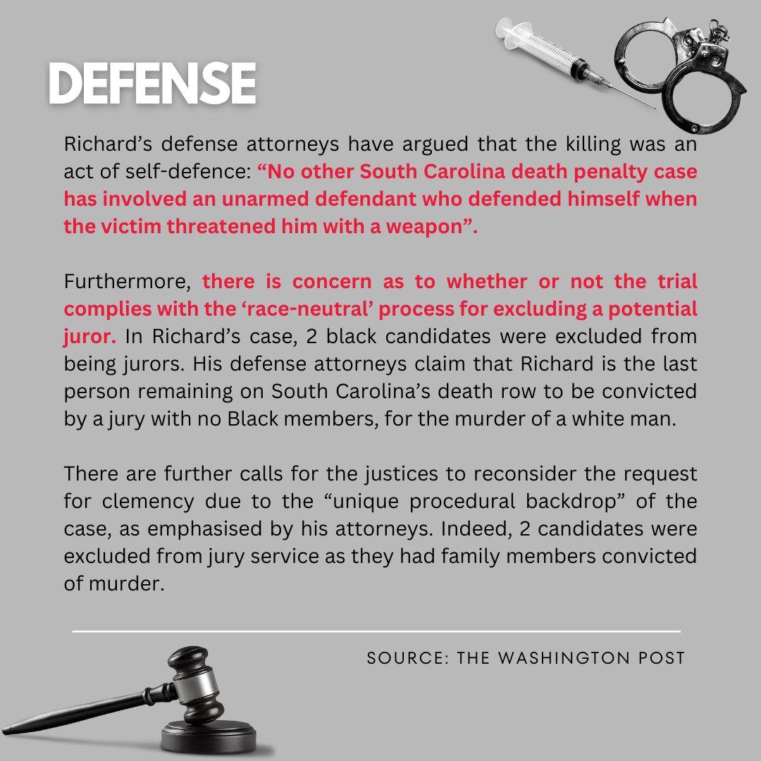 #RichardMoore faces execution later today, raising concerns about jury composition as his defense team notes that two Black potential jurors were excluded, resulting in an all non-Black jury. Read our slides to learn more...