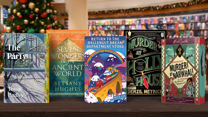 As #fireworks begin to fly, we bring you #November's #WBOTM:
The Party by Tessa Hadley
The Seven Wonders of the Ancient World by <a href="/bettanyhughes/">Bettany Hughes💙</a>
Return to the Dallergut Dream Department Store by Miye Lee
Murder at Holly House by <a href="/Lochlomonden/">Denzil Meyrick</a>
&amp; Murder by Narwhal by @Alex_T_Smith