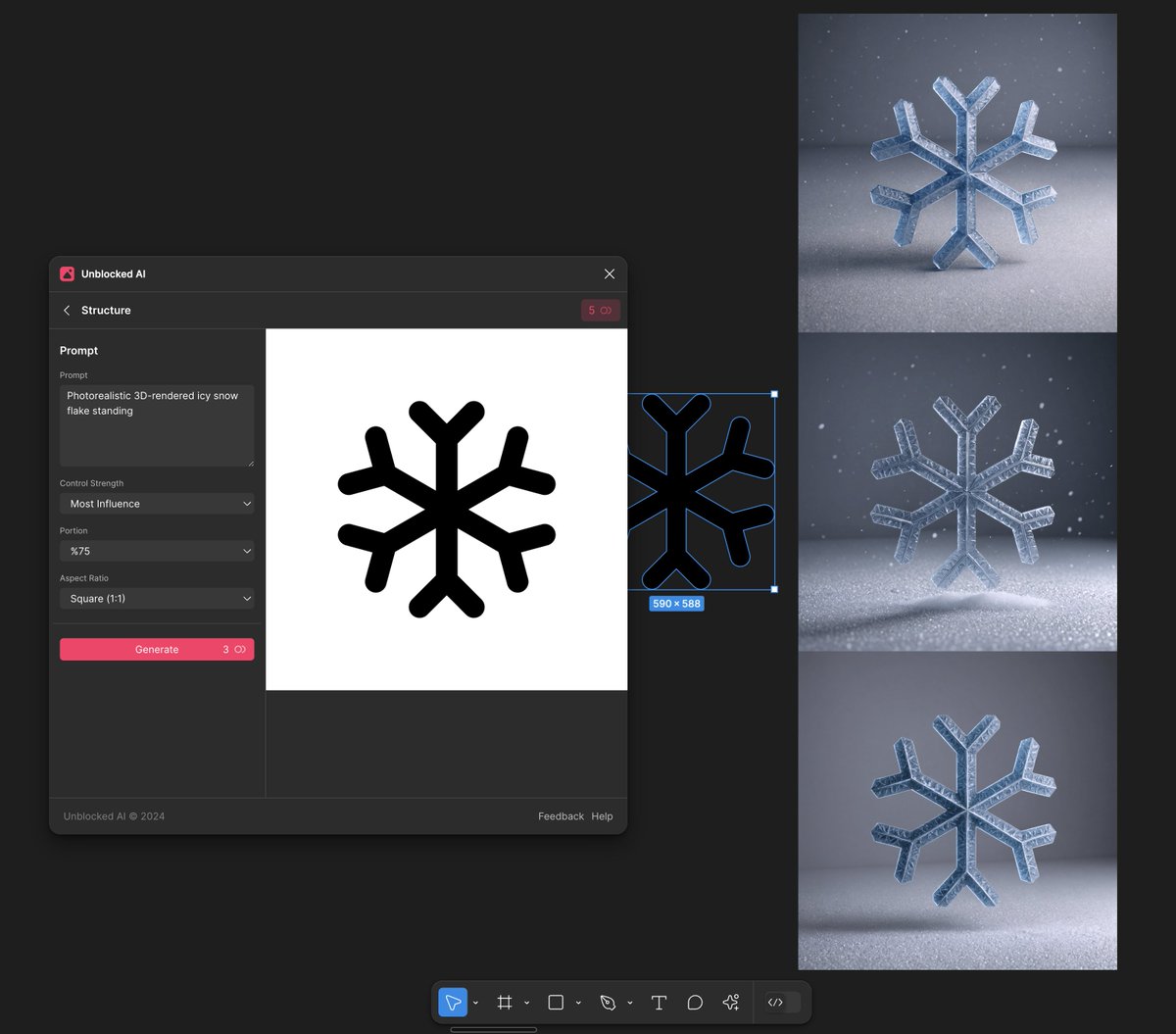 huseyingayiran's tweet photo. Todays generation is a snowflake icon by @iconists @srioz @avstorm in icy esthetics.

Used the structure tool in "Unblocked AI" @figma plugin.

Try yourself here: https://t.co/p9KQuqiKLz https://t.co/BAkdgObrQ9