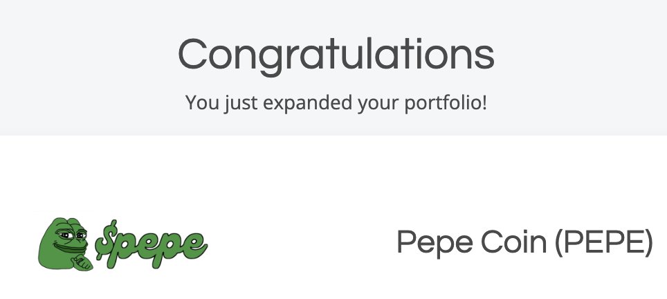 I have added PEPE to my investment portfolio on EasyCrypto! FOMO? Sign up and join over a million EasyVestors:crypto.easyequities.co.za/register