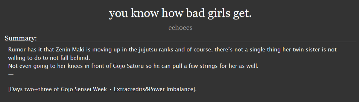 aerialecho's tweet photo. ‘you know how bad girls get’  

· #maigo #真依五 | rated e | 5.4k 
· t4t | bribery | desk sex 
· for days2+3 of #gojosenseiweek2024; extracredits&amp;power imbalance  

🔗https://t.co/c7pNgr4K6Y https://t.co/PWZqqoUR2Q