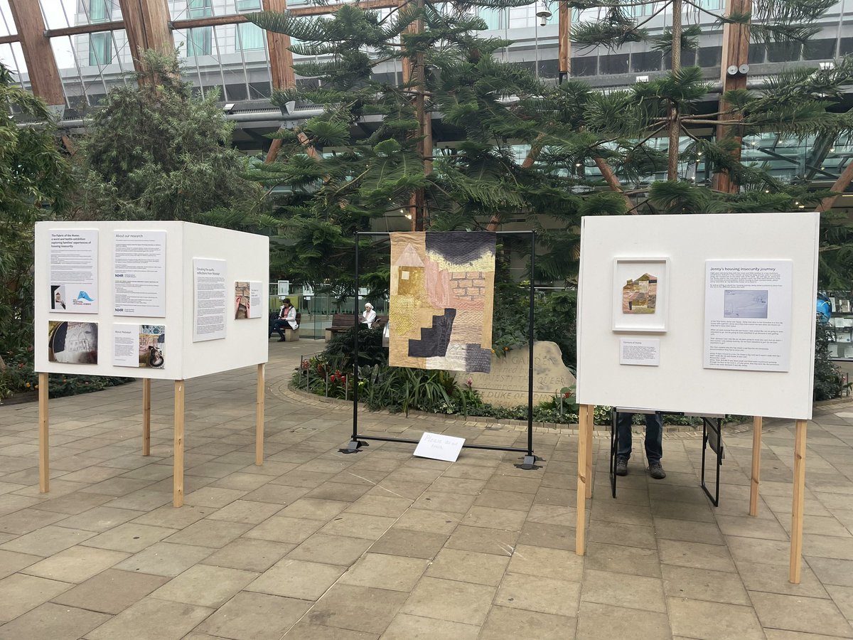 EmmaEversonHock's tweet photo. If you’re in Sheffield visit The Fabric of Home exhibition at the Winter Gardens this weekend. Based on the research of my colleague @hbfairbrother, featuring findings from a review we did along with @lliandme @AndrewB007h @SCHARRSheffield @shefunihealth https://t.co/mzvm2P5r1R https://t.co/eICFh1DmqI