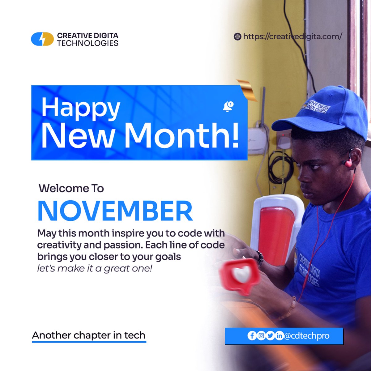 cdtechpro's tweet photo. 🌱 𝗪𝗲𝗹𝗰𝗼𝗺𝗲 𝗡𝗼𝘃𝗲𝗺𝗯𝗲𝗿! 
📅 A fresh month means a fresh start!
Let’s set our intentions, raise our standards, and make each day count. What’s your goal this month? Share below! 👇 
.
.
.
.
.
.
#happynewmonth #goalsetting #cdtechpro #creativedigita #cdt https://t.co/ZkJjmSQdqr