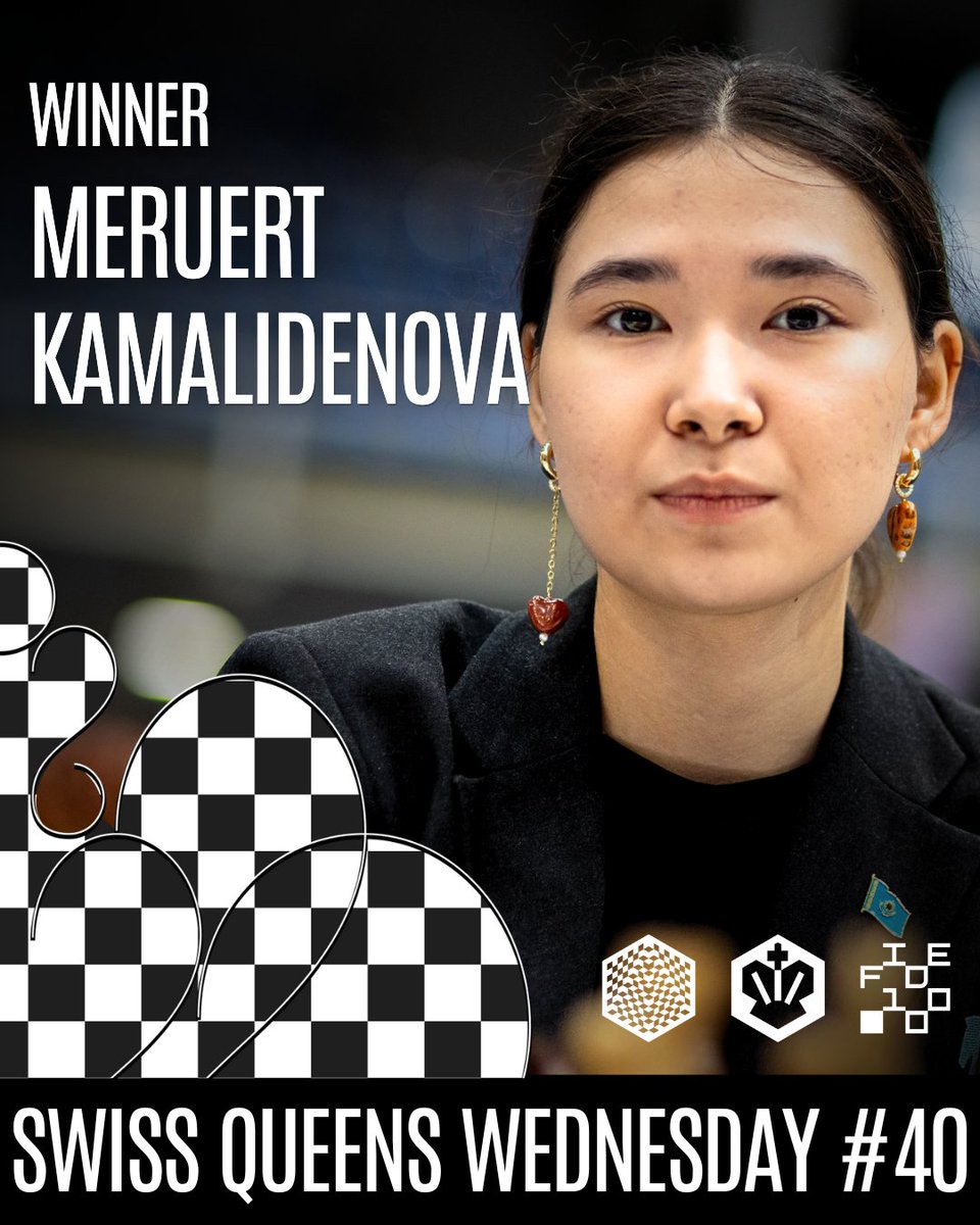 FIDE_chess's tweet photo. 🇰🇿 IM Meruert Kamalidenova wins the 40th Swiss #QueensWednesday tournament!

🇺🇦 IM Natalia Buksa won 🥈 second place, and IM Anastasia Bodnaruk🥉 third! Congratulations! 👏 👏

ℹ️ The Swiss Queens Wednesday series is part of the FIDE 100th-anniversary celebration. The 3’+1” Blitz tournaments take place every Wednesday on https://t.co/ZRU8vYhBsl, with a $1,000 prize fund per tournament. #FIDE100

📷 Anna Shtourman