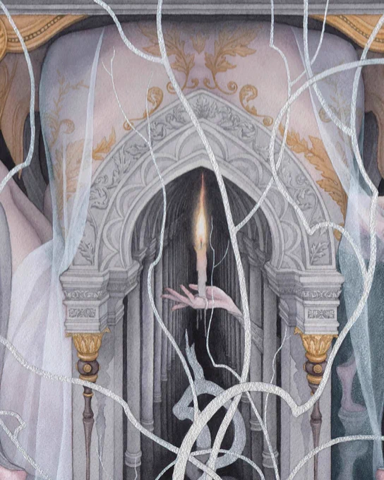 Gallery MUMONにて開催中の個展『思考する庭』より。「回廊」P10号作品はwebからもお取り扱いいただいておりますので、よろしければご覧いただけますと幸いです。 