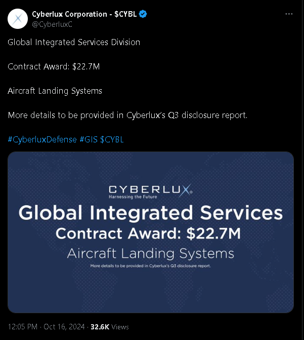 WTF_OS's tweet photo. ICYMI - $CYBL @CyberluxC #CyberluxDefense #Datron announced a $2.9M USCENTCOM Foreign Military Sales Contract for Key US Ally. They are also processing a new $8.793M RFI with the same USCENTCOM Partner Nation.
This, on top of the $12.780M in new contracts already issued.
Add in the recently announced $22.7M GIS Contract Award to be detailed in Q3 filings (due 11-14-23). @MDSAdvisor & @BillMaadar60848 are doing incredible things.
https://t.co/nASPVzAZFR via @OTCMarkets