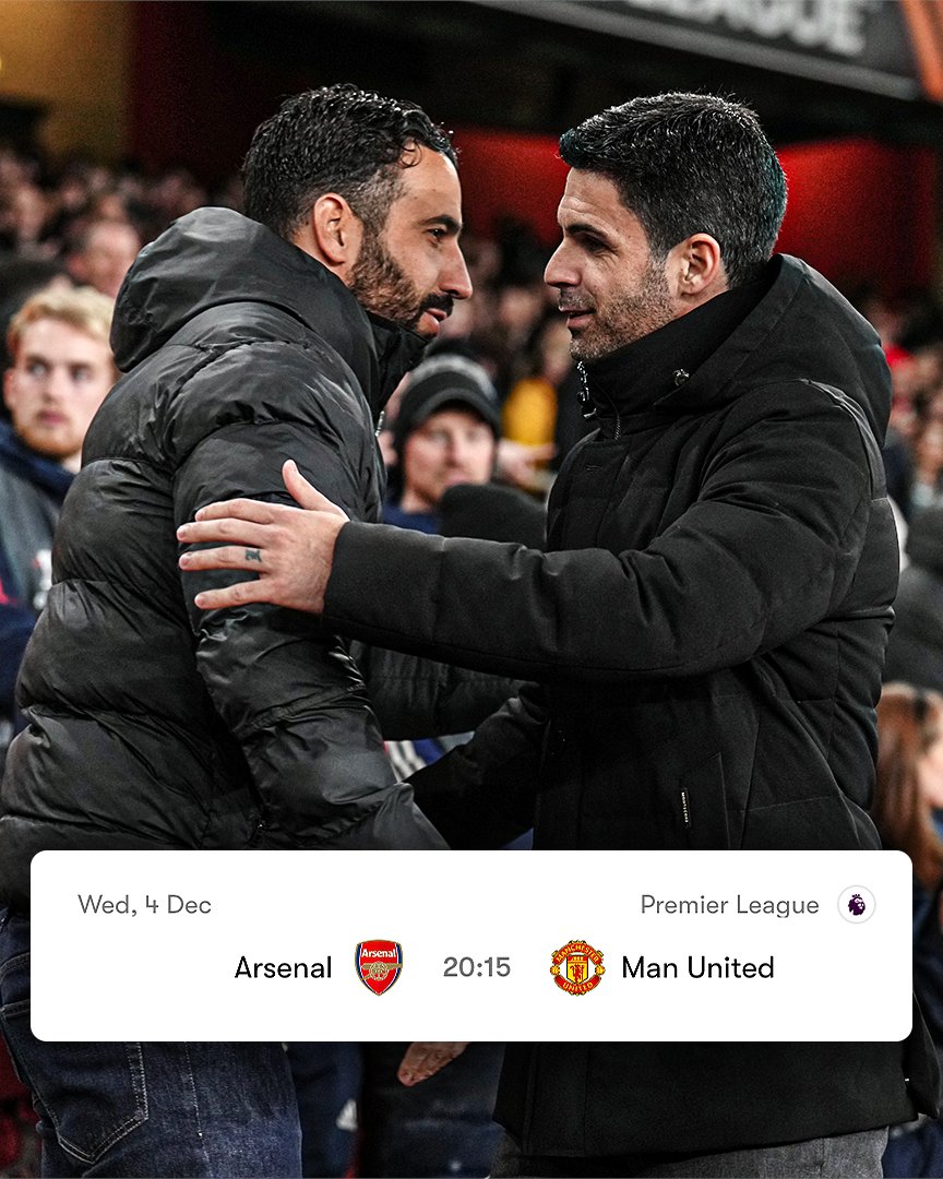 ESPNUK's tweet photo. Rúben Amorim's first game against a Premier League 'big six' club as Man United boss will be vs. Arsenal.

He knocked them out of the Europa League last year with Sporting 👀 https://t.co/H6ed0oYCSs