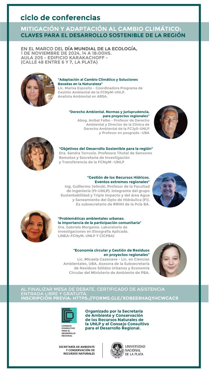 Comienza hoy el ciclo de Conferencias “Mitigación y Adaptación al #CambioClimático: Claves para el Desarrollo Sostenible de la Región”. Organizado por Sec de Ambiente y Conservación de Recursos Naturales #UNLP y el Consejo Consultivo p/ Desarrollo Regional unlp.edu.ar/institucional/…