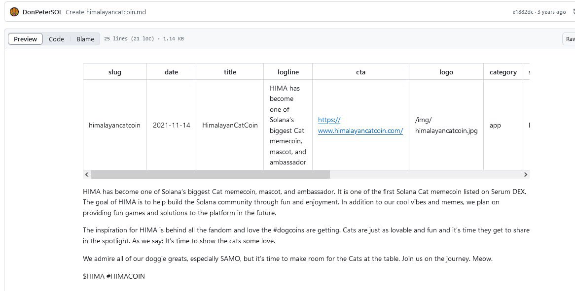 Hima_Solana's tweet photo. Hima was born on the Solana Foundation GitHub back in 2021 

It was seen as the mascot of solana 

They saw cat szn is coming before anyone else

$HIMA https://t.co/iRKXcsH1uw