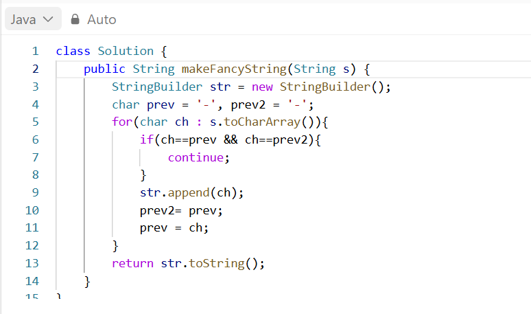 xcode545's tweet photo. 🎉 Today’s #LeetCode POTD tackled! 'Delete Characters to Make Fancy String' - nailed it on my second try! 💪 Just a little fancy string magic with prev &amp; prev2 to avoid triple trouble 😂 #CodingLife #Java
Btw, Happy Diwali Guys... 🪔💻 https://t.co/9qL28zV7ka
