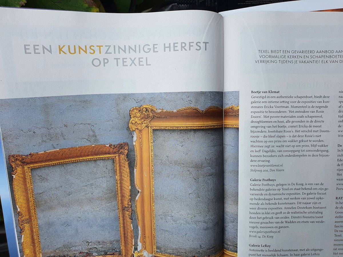 erickavoortman's tweet photo. Innige #Herfst ;-)

Aandacht voor de Kunst in het Boetje van Klemat in de herfsteditie van magazine @TexelNU die gratis mee te nemen is vanaf de veerboot.

#cultuurprijs

#expo dagelijks geopend van zonsop,-tot zonsondergang

#herfstvakantie
#cultuur
#Texel
#museum https://t.co/Eq5FLpAepS