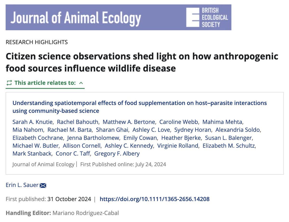 Sarah Knutie (@sarahknutie) on Twitter photo Awesome <a href="/AnimalEcology/">Journal of Animal Ecology</a> highlight by <a href="/SauerScientist/">Erin Sauer 🐸</a> on our Nest Parasite Community Science Project <a href="/Parasite_Squad/">ParasiteSquad</a> 💚
Appropriate that it was published on Halloween👻🪰😂
besjournals.onlinelibrary.wiley.com/doi/10.1111/13… Awesome <a href="/AnimalEcology/">Journal of Animal Ecology</a> highlight by <a href="/SauerScientist/">Erin Sauer 🐸</a> on our Nest Parasite Community Science Project <a href="/Parasite_Squad/">ParasiteSquad</a> 💚
Appropriate that it was published on Halloween👻🪰😂
besjournals.onlinelibrary.wiley.com/doi/10.1111/13…