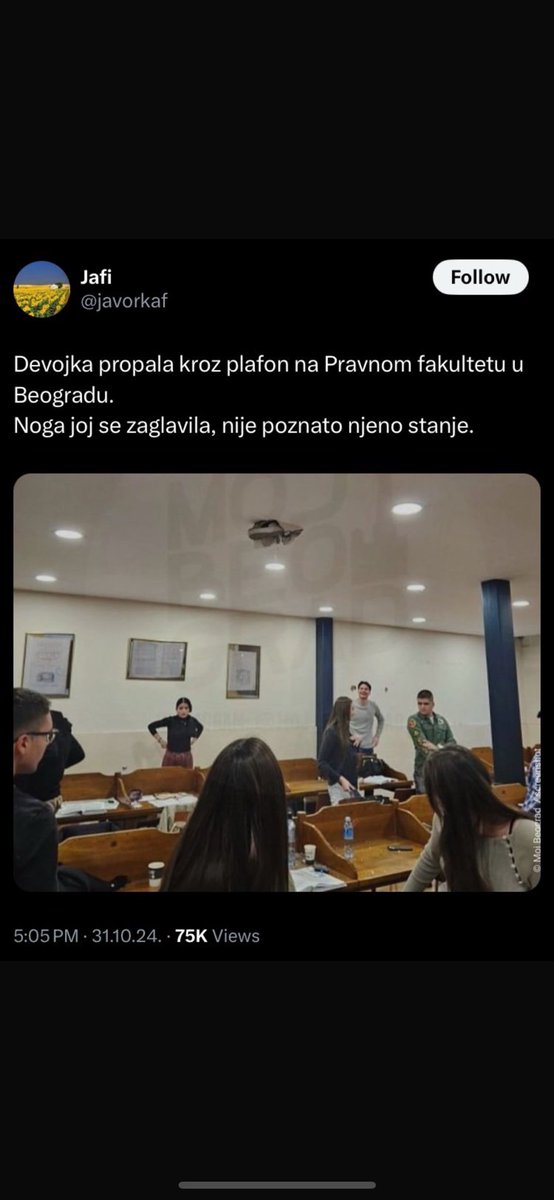 Pavle_Cicvaric's tweet photo. U Srbiji ne smeš da odeš na železničku stanicu, nije sigurno, kao što smo mogli da vidimo danas. 

U Srbiji ne smeš da odeš u školu, opet nije sigurno, pamtimo maj prošle godine.

U Srbiji ne smeš da odeš na fakultet, da ne propadneš slučajno kroz plafon.

Ćuti sine, može i gore. https://t.co/i0NdRoUBTW