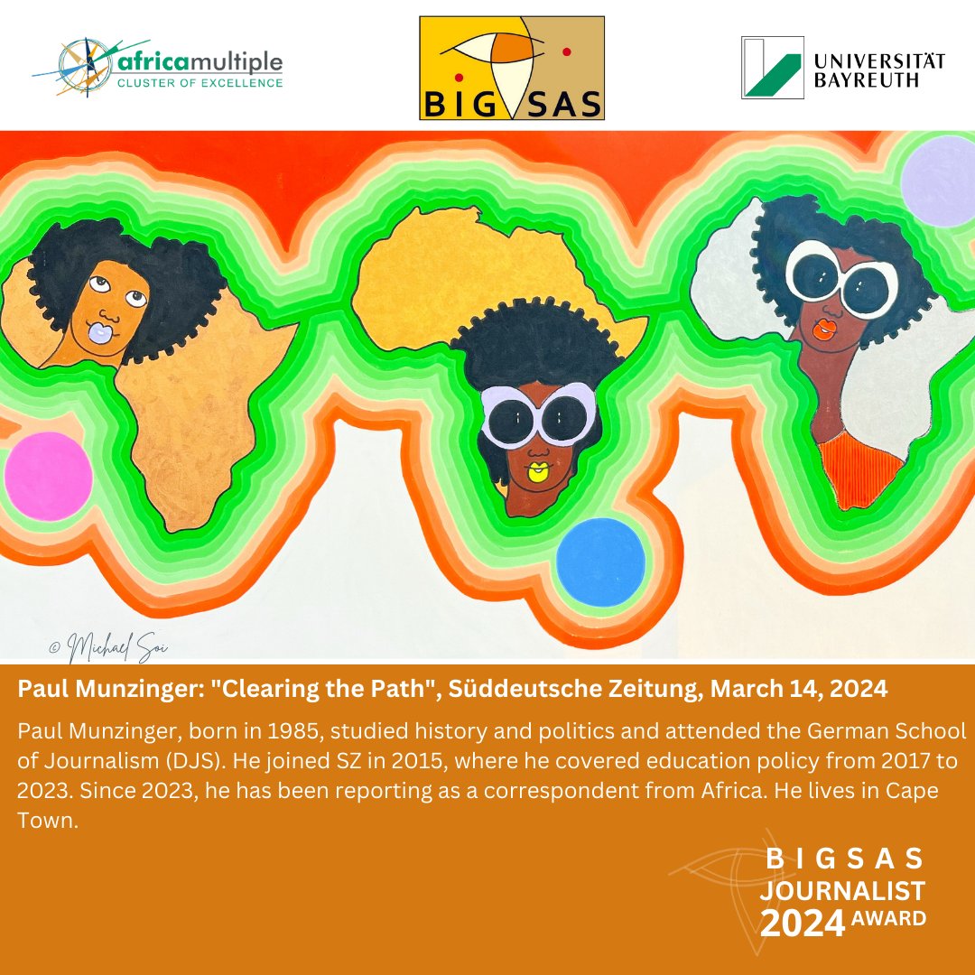 ClusterAfrica's tweet photo. Weโre thrilled to complete our showcase of this yearโs exceptional shortlist for the 2024 BIGSAS Journalist Award!
๐
Reminder: If you would like to attend the ceremony, today is the your last chance to register, donโt miss it!
#AfricaMultiple #BIGSAS #Journalismus #Afrika https://t.co/9OThqIrwQ8