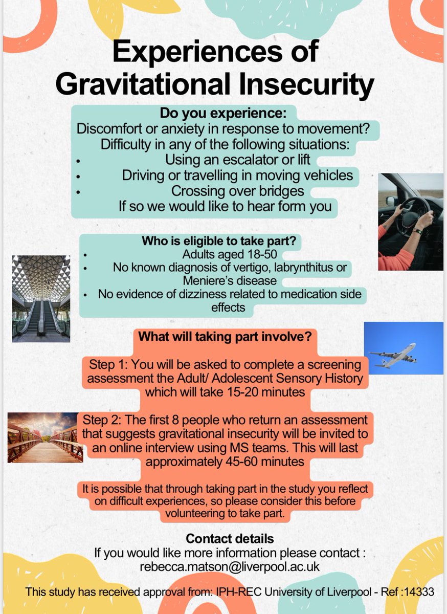 Becky Matson (@beckymatson84) on Twitter photo Now recruiting for this study - do you think you might have gravitational insecurity? Do any of the experiences below resonate for you? If so we’d love to hear from you - contact me at rebecca.matson@liverpool.co.uk for more information Now recruiting for this study - do you think you might have gravitational insecurity? Do any of the experiences below resonate for you? If so we’d love to hear from you - contact me at rebecca.matson@liverpool.co.uk for more information